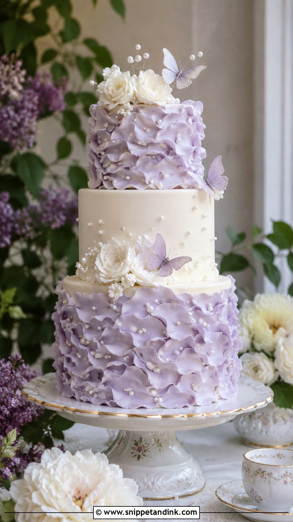 Lilac Ruffle Wedding Cake - Snippet and Ink - 25 Lilac Wedding Cake Ideas