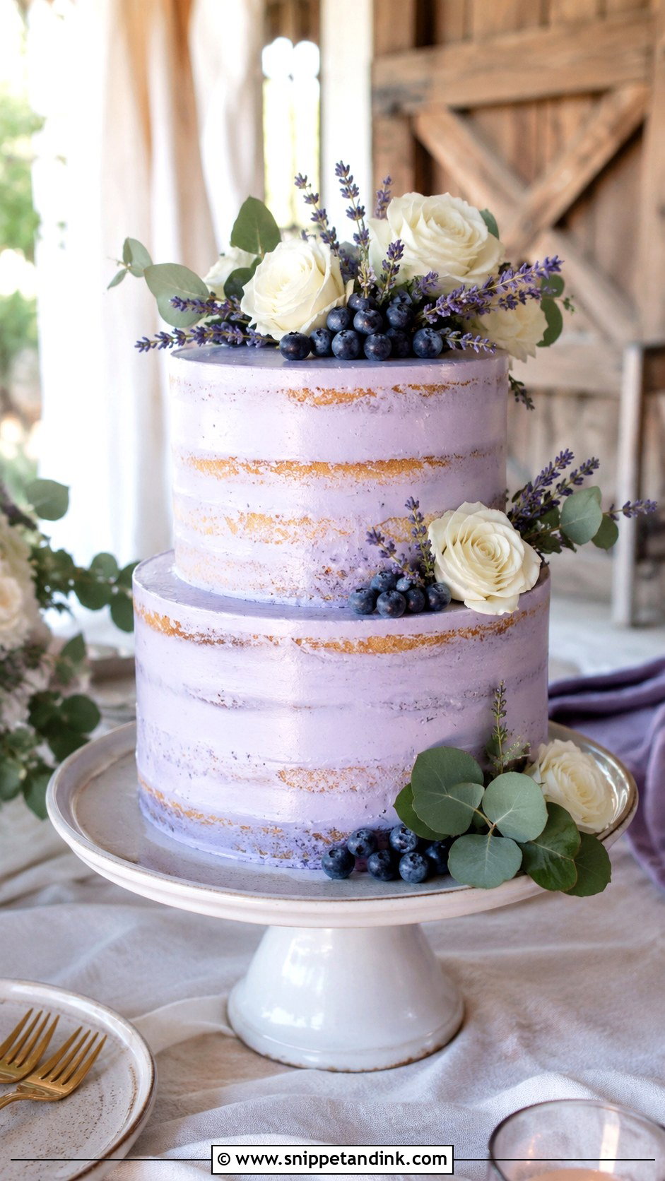 Lilac Semi Naked Wedding Cake - Snippet and Ink - 25 Lilac Wedding Cake Ideas