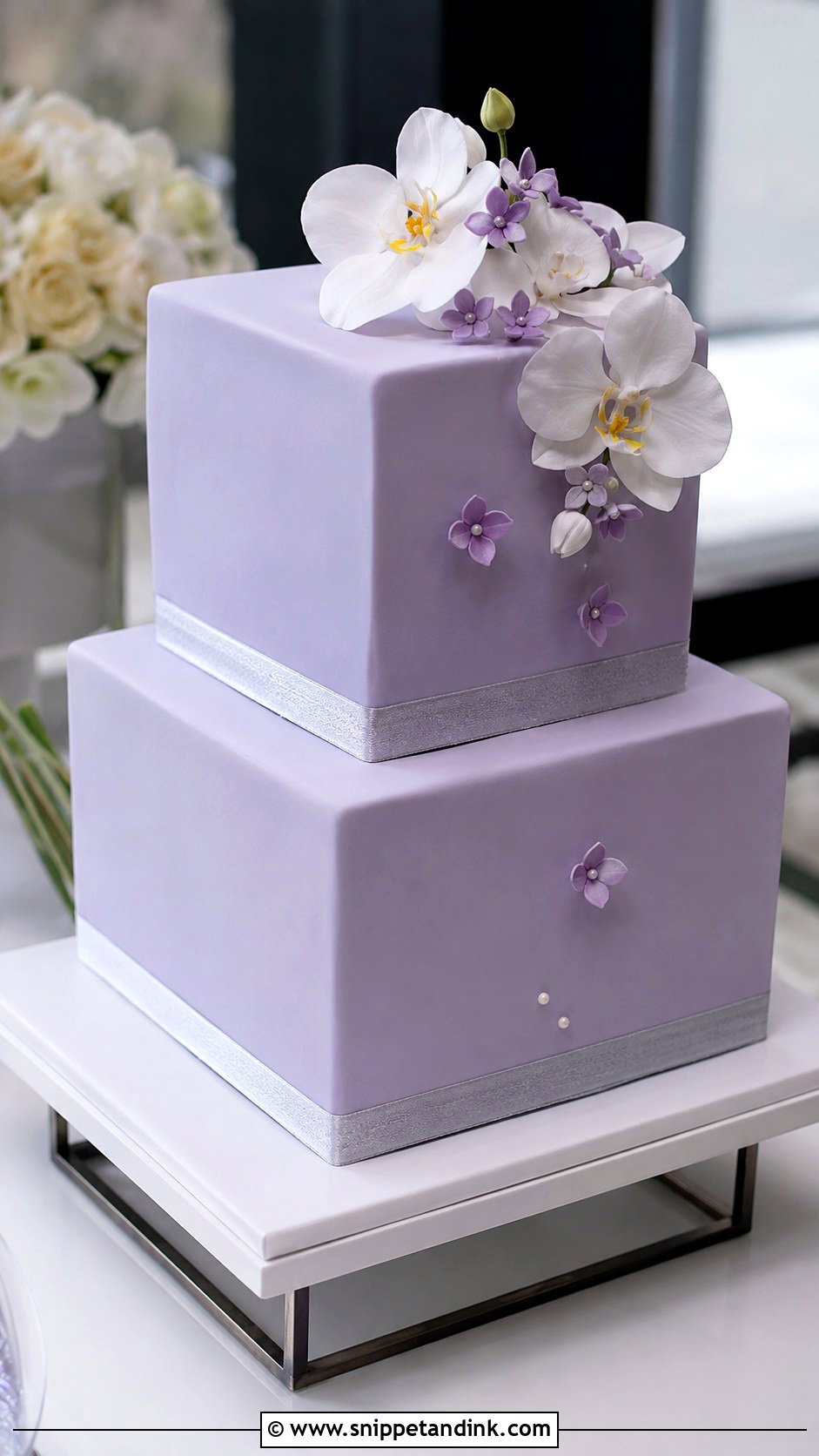 Lilac Square Wedding Cake - Snippet and Ink - 25 Lilac Wedding Cake Ideas