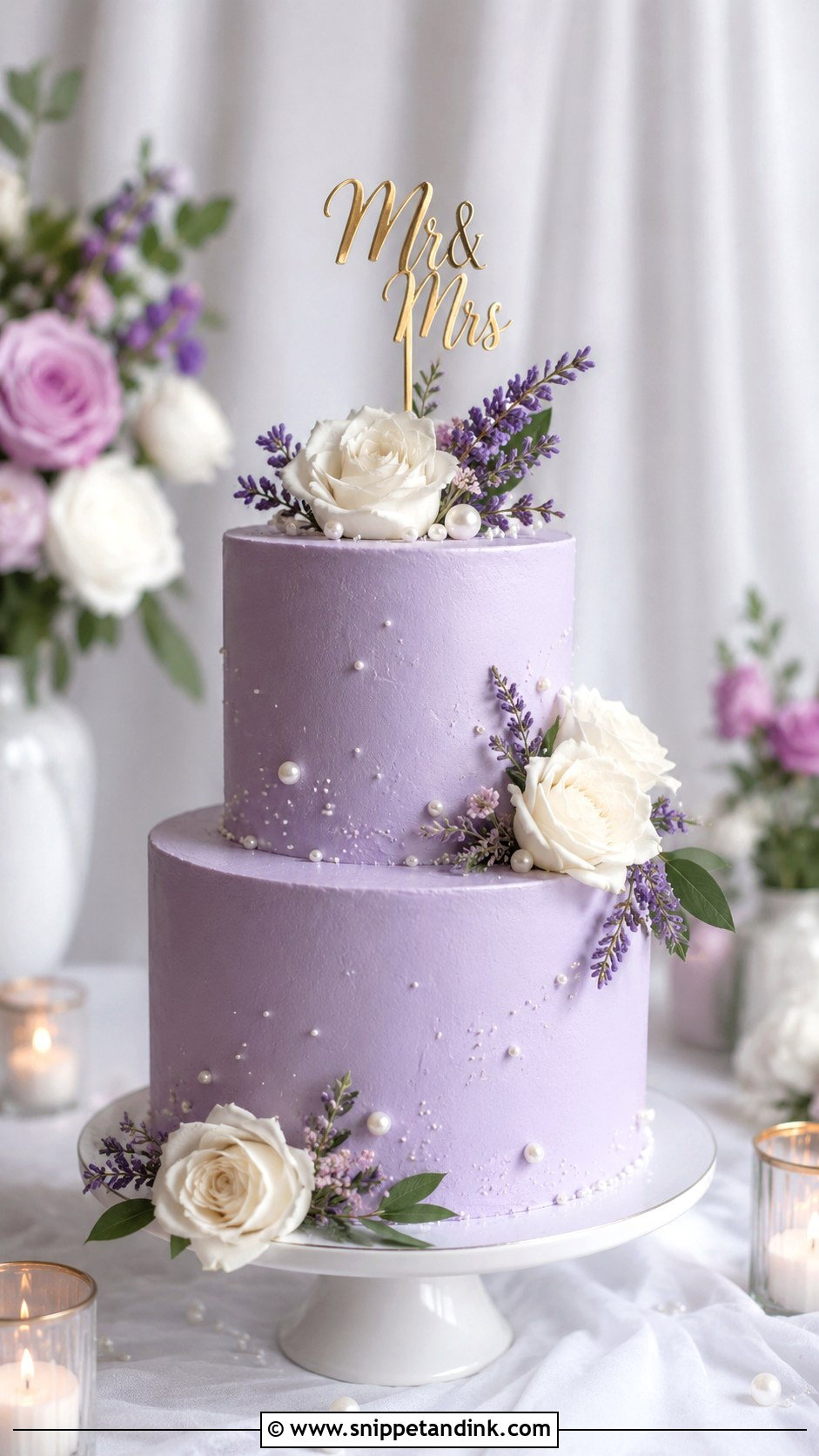 Lilac Tiered Wedding Cake - Snippet and Ink - 25 Lilac Wedding Cake Ideas