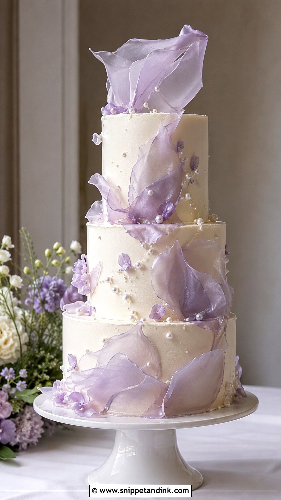 Lilac Wafer Paper Wedding Cake - Snippet and Ink - 25 Lilac Wedding Cake Ideas