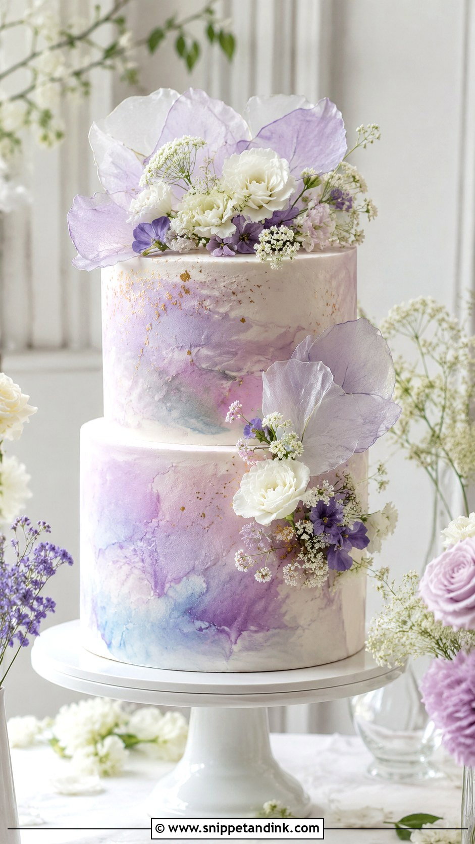 Lilac Watercolor Wedding Cake - Snippet and Ink - 25 Lilac Wedding Cake Ideas