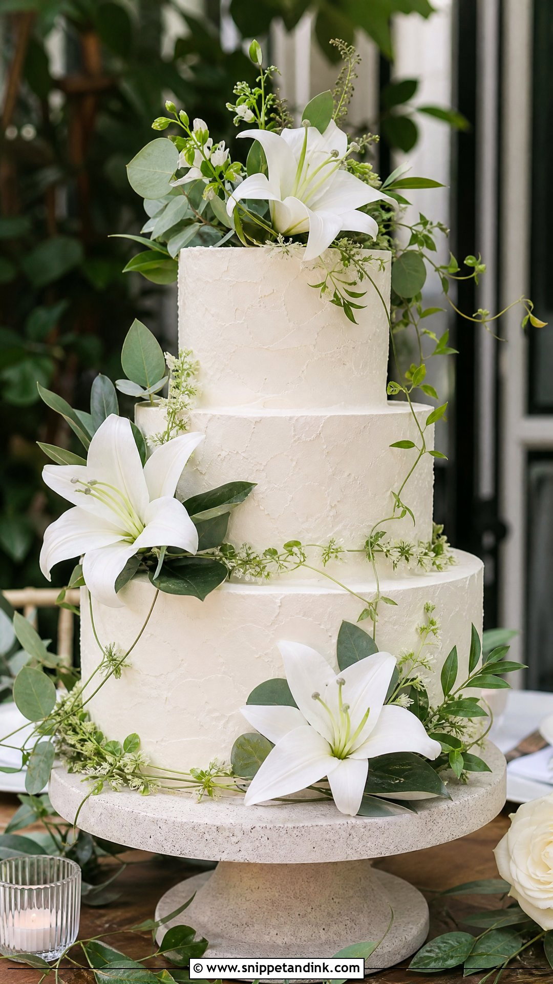 Lily And Greenery Wedding Cake - Snippet and Ink - 25 Lily Flower Cake Ideas for Wedding