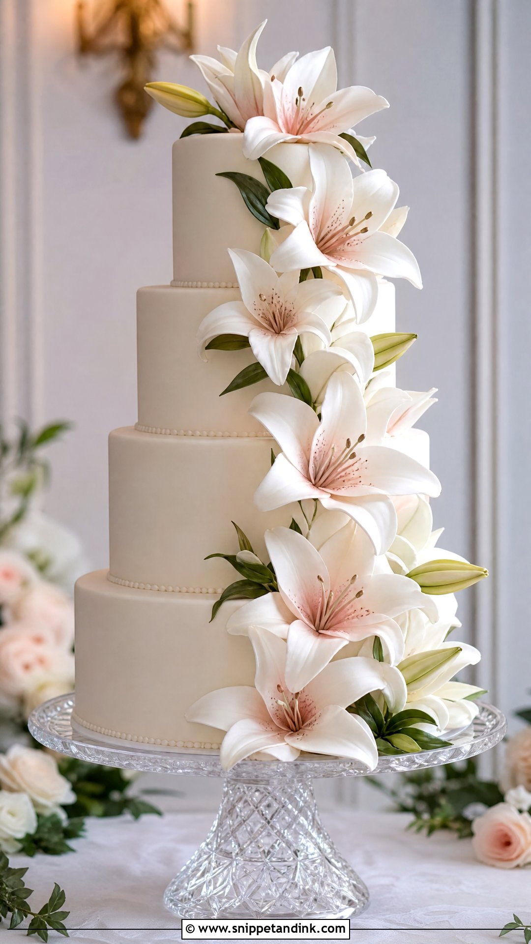 Lily Cascade Wedding Cake - Snippet and Ink - 25 Lily Flower Cake Ideas for Wedding