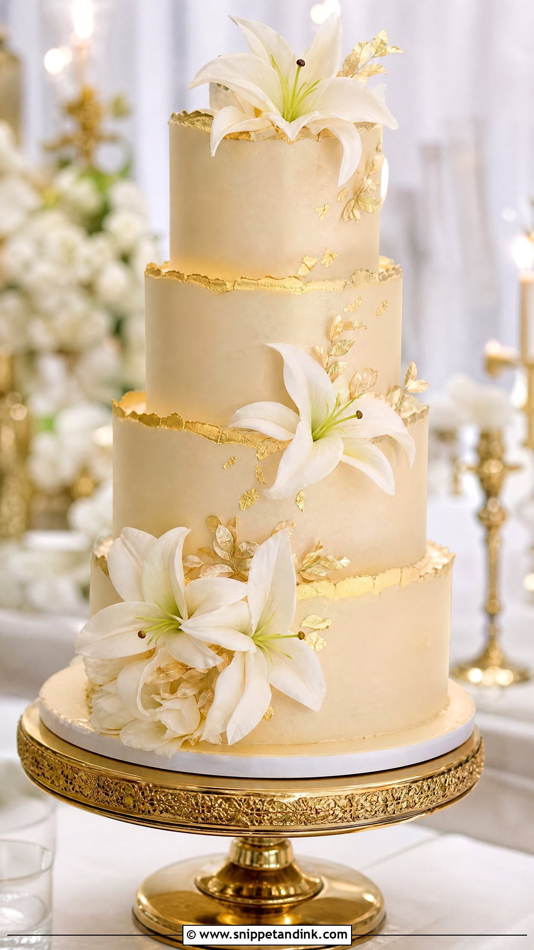 Lily Gold Wedding Cake - Snippet and Ink - 25 Lily Flower Cake Ideas for Wedding