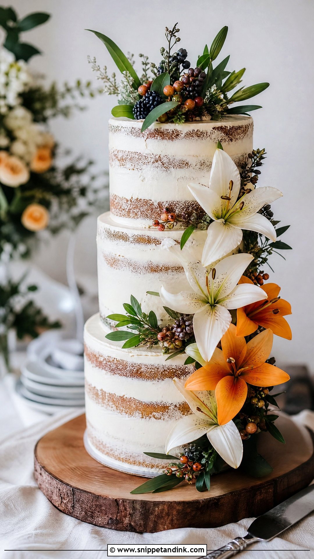 Lily Rustic Wedding Cake - Snippet and Ink - 25 Lily Flower Cake Ideas for Wedding