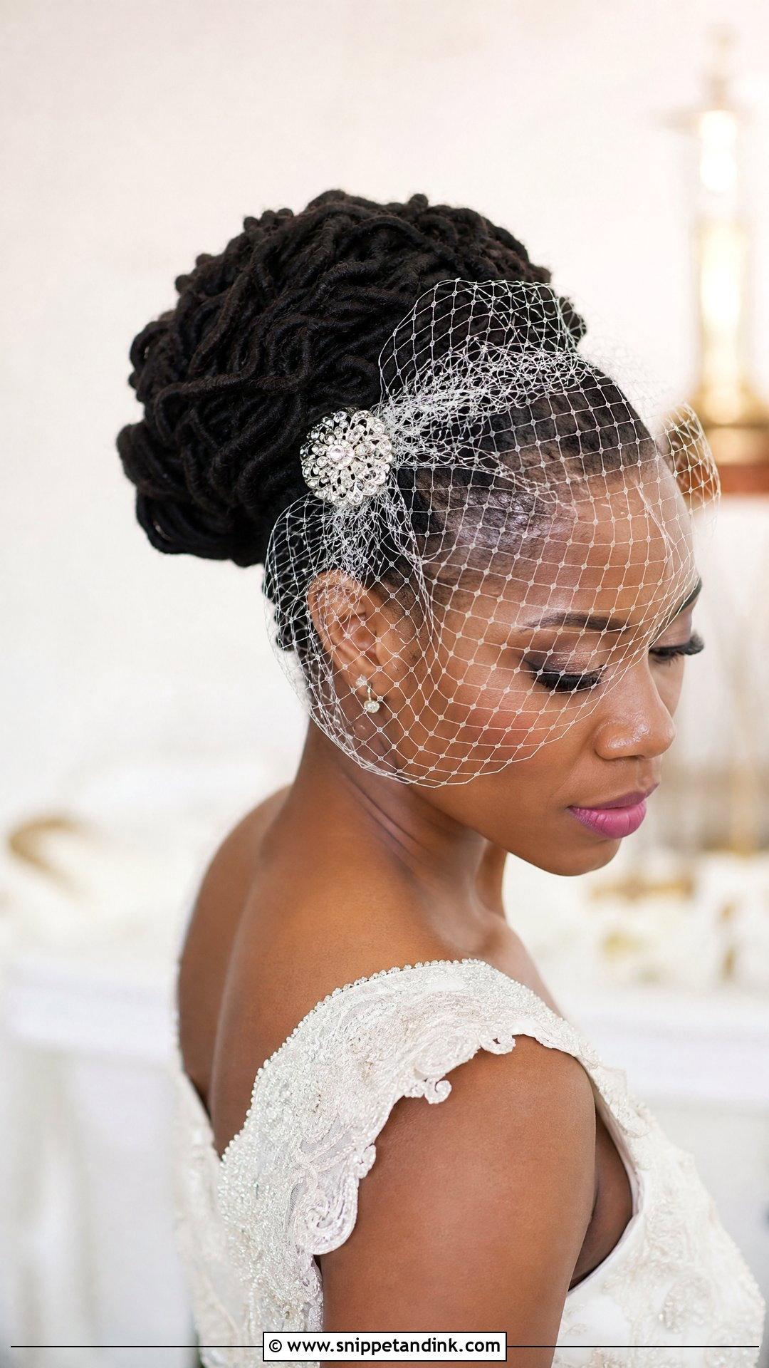 Loc Bun With Birdcage Veil - Snippet and Ink - 25 Bridal Dreadlock Hairstyles