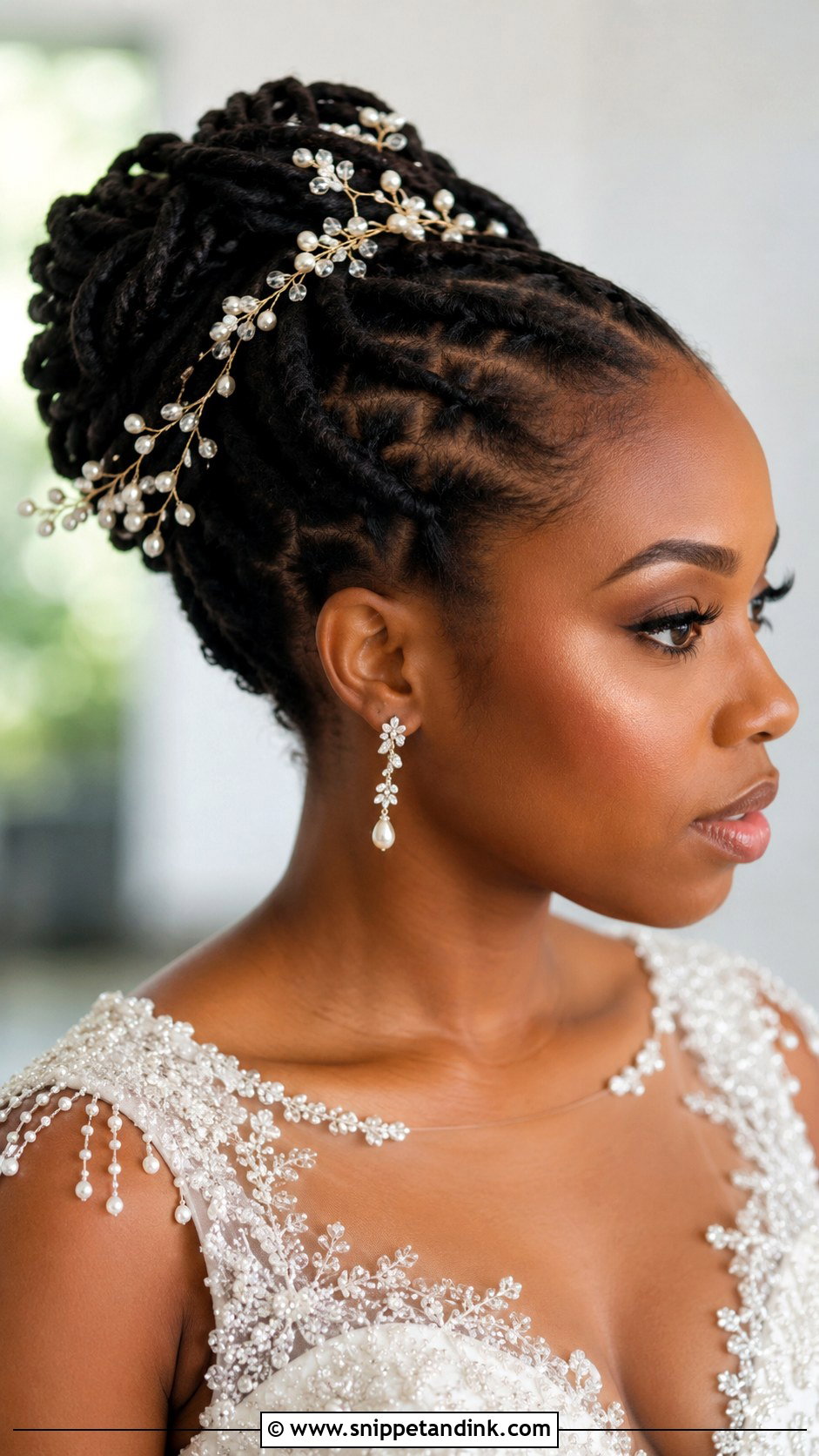 Loc Bun With Hair Vine - Snippet and Ink - 25 Bridal Locs Hairstyles