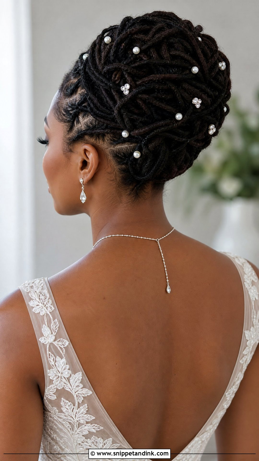 Loc Bun With Pearls and Pins - Snippet and Ink - 20 Wedding Hairstyles for Locs