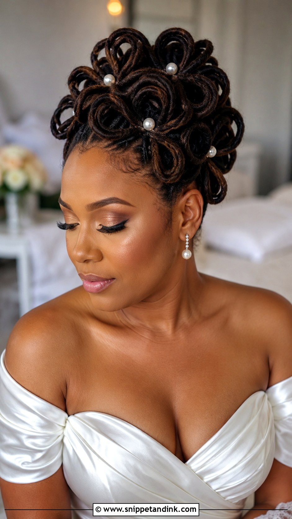 Loc Petal Bun Updo - Snippet and Ink - 25 Bridal Locs Hairstyles