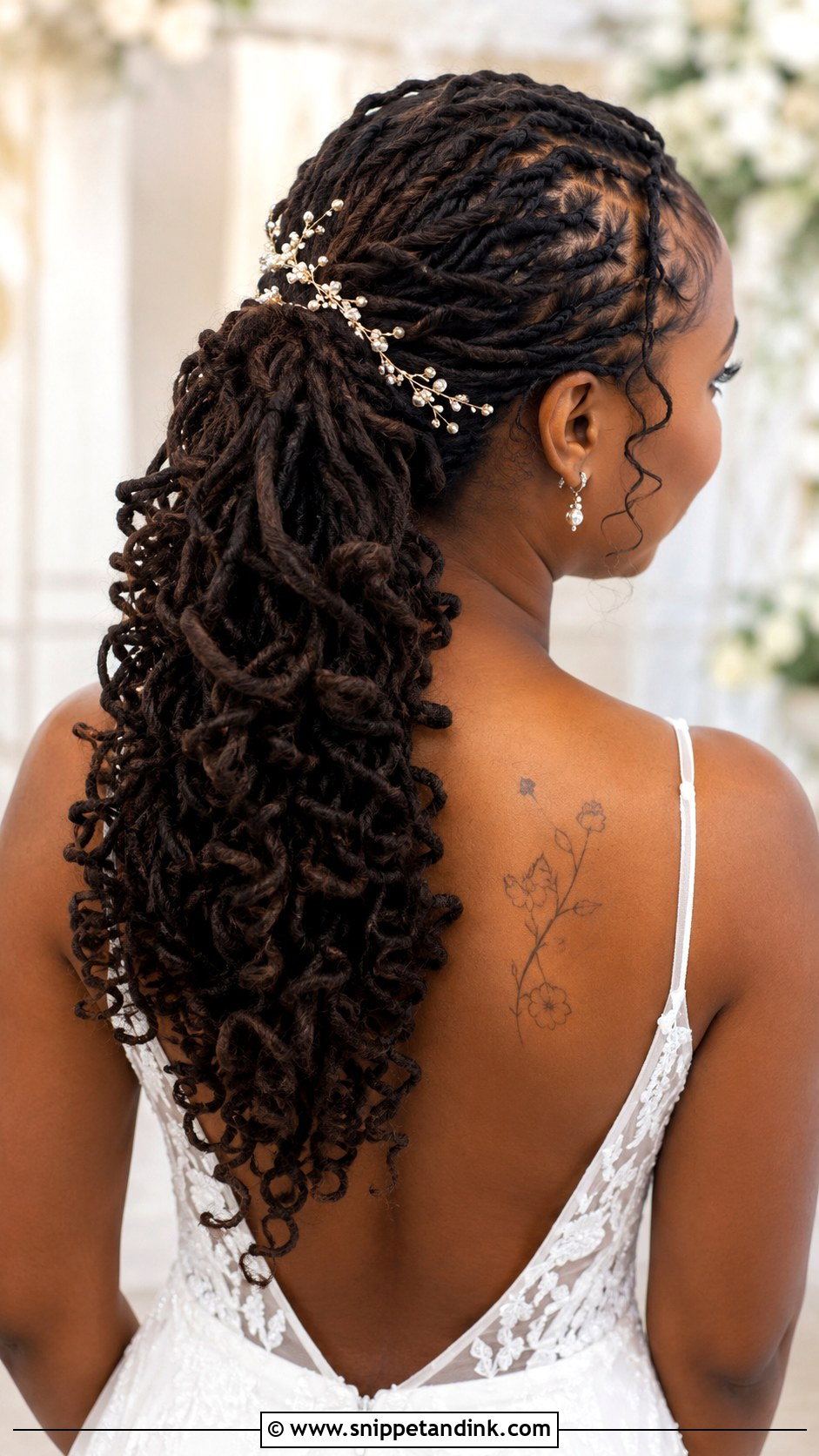 Loc Ponytail With Curled Ends - Snippet and Ink - 30 Dreadlock Wedding Hairstyles