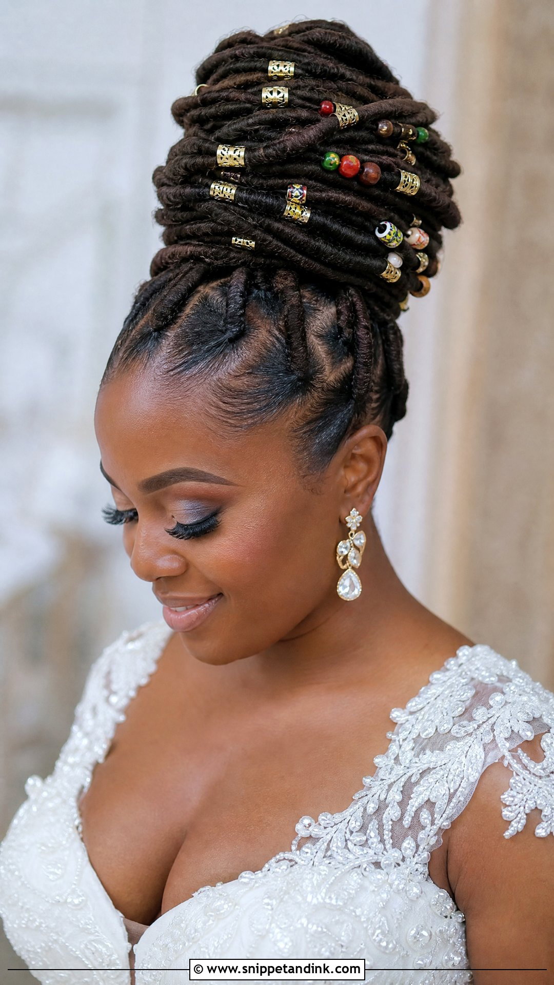 Loc Updo With Beaded Embellishments - Snippet and Ink - 20 Loc Bridal Hairstyles