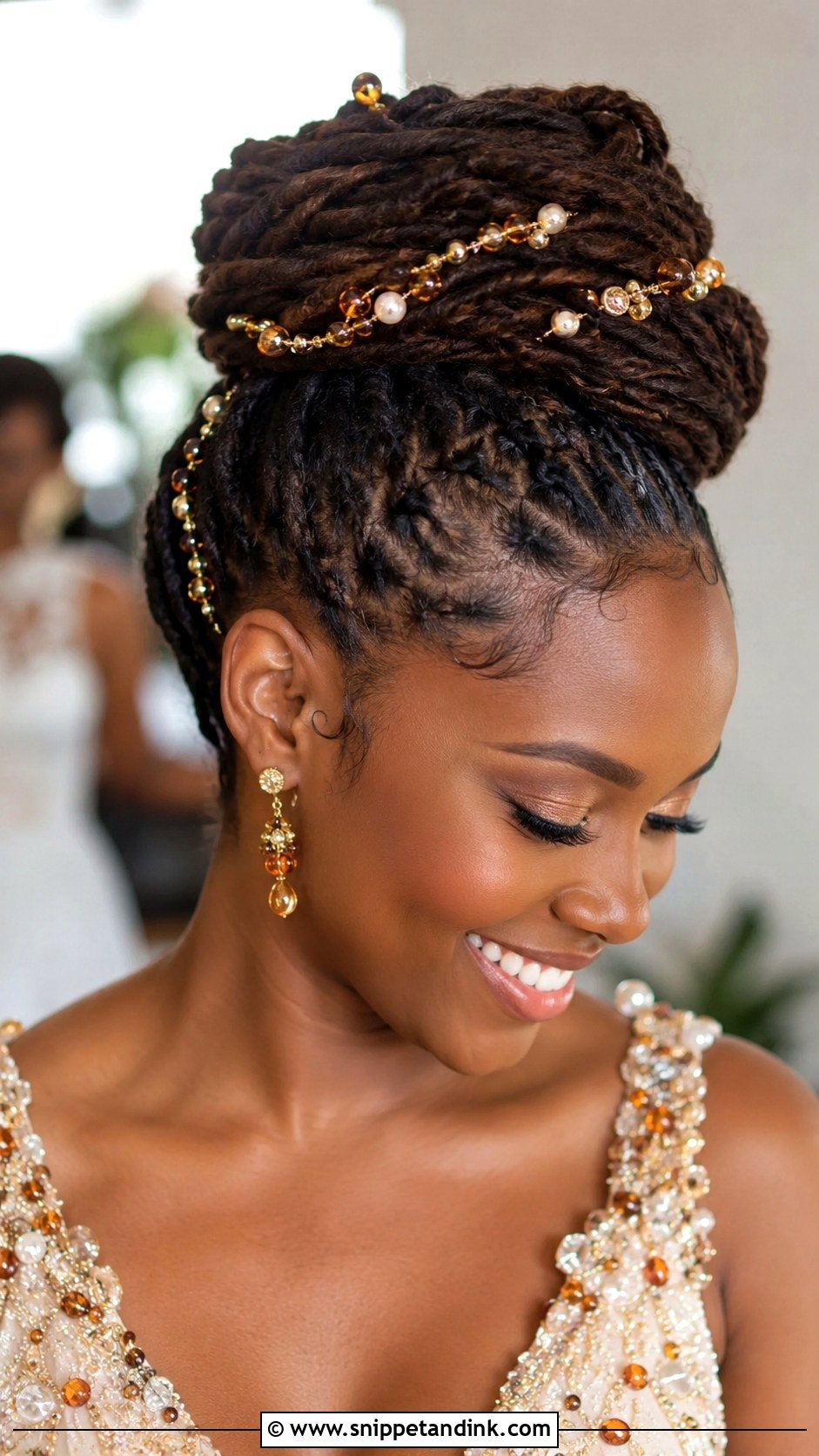 Loc Updo With Beads - Snippet and Ink - 25 Bridal Locs Hairstyles