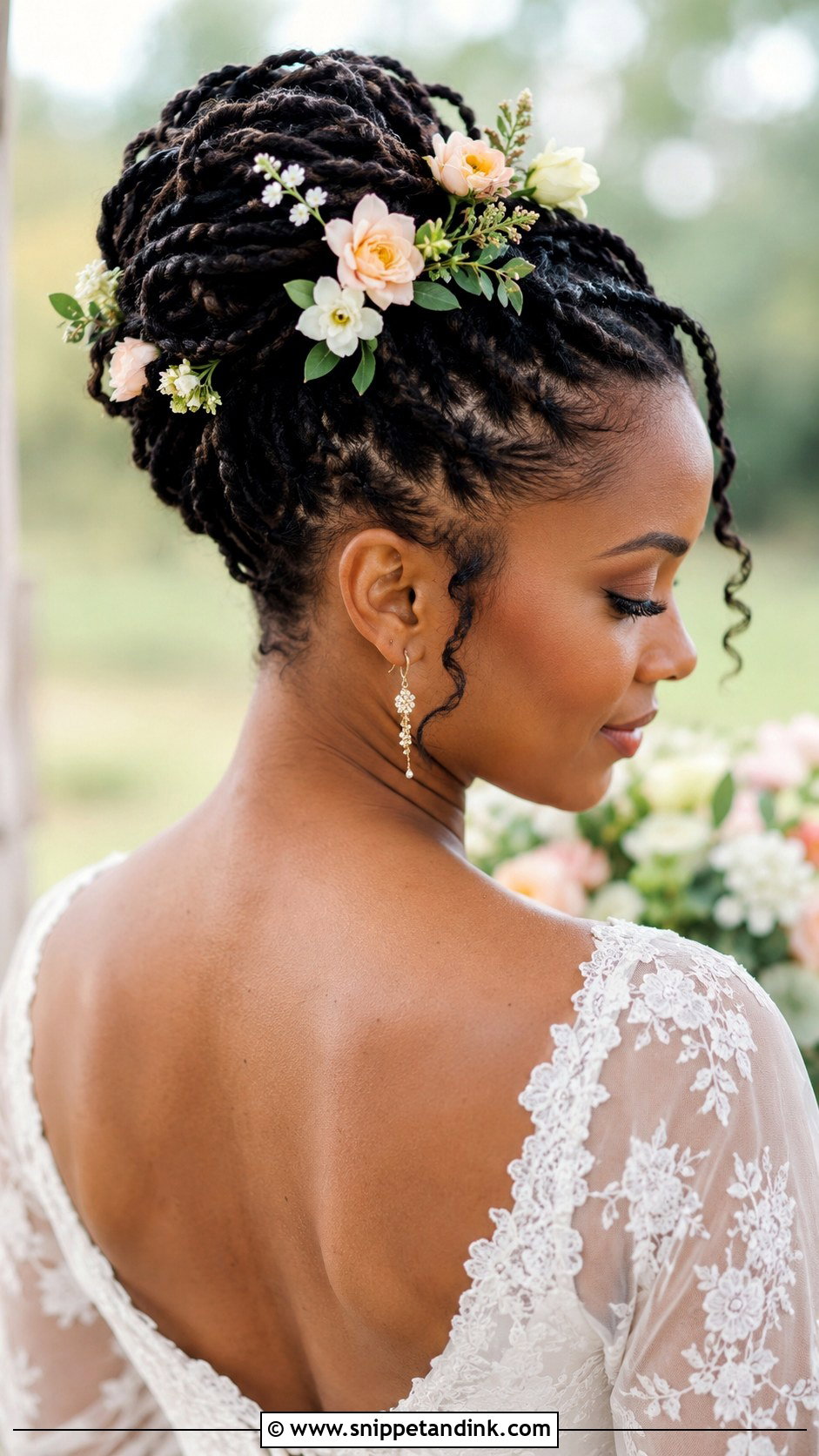 Loc Updo With Fresh Flowers - Snippet and Ink - 25 Locs Wedding Hairstyles Brides