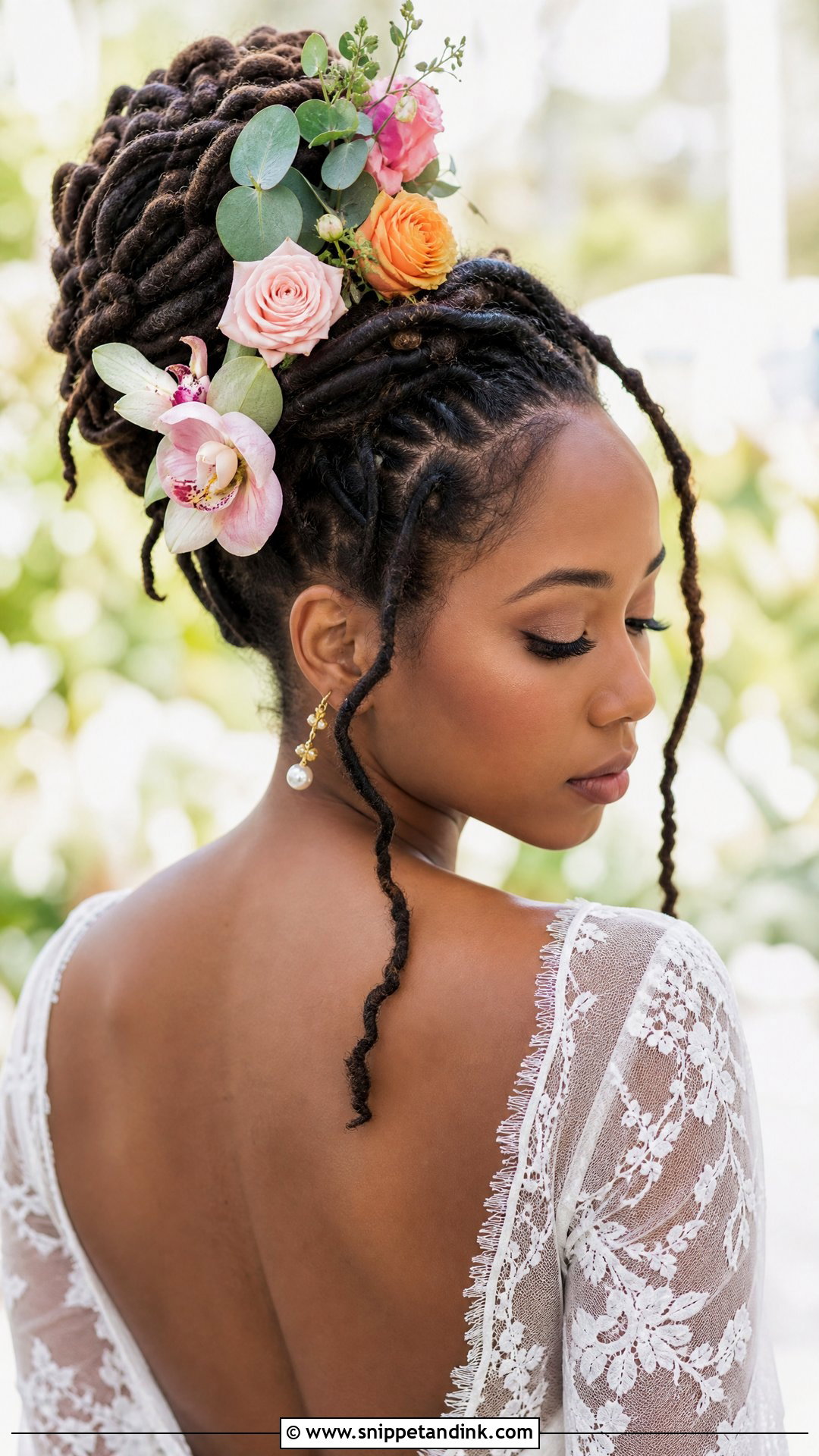 Loc Updo With Fresh Flowers - Snippet and Ink - 25 Bridal Dreadlock Hairstyles