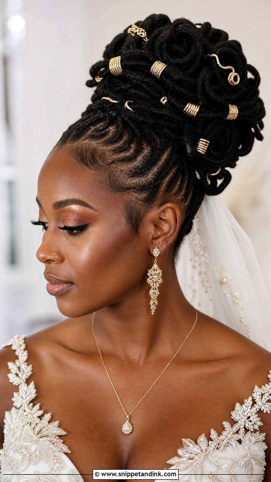 Loc Updo With Gold Accessories - Snippet and Ink - 20 Bridal Hairstyle Black Women Ideas