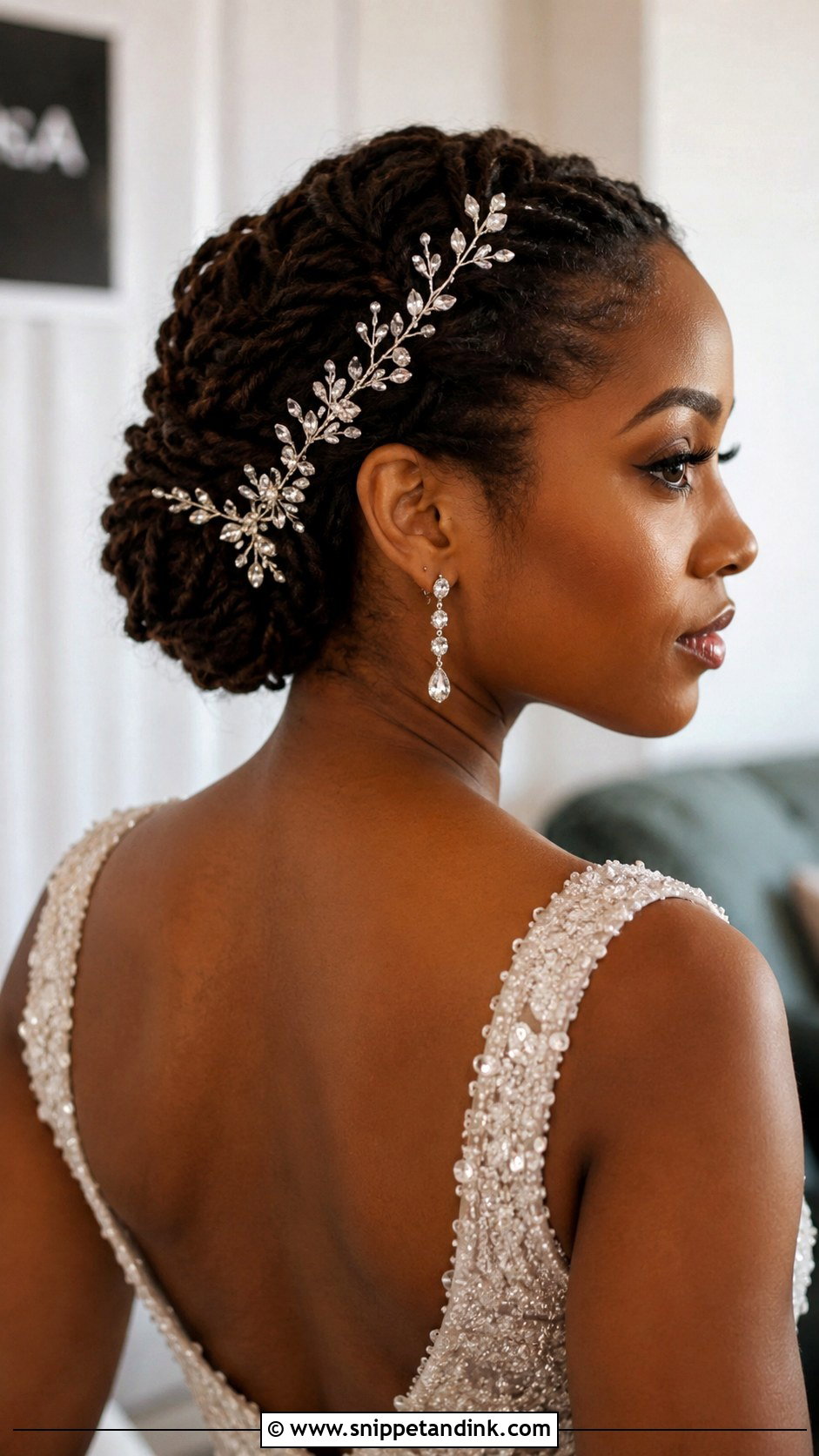 Loc Updo With Hair Vine - Snippet and Ink - 25 Locs Wedding Hairstyles Brides