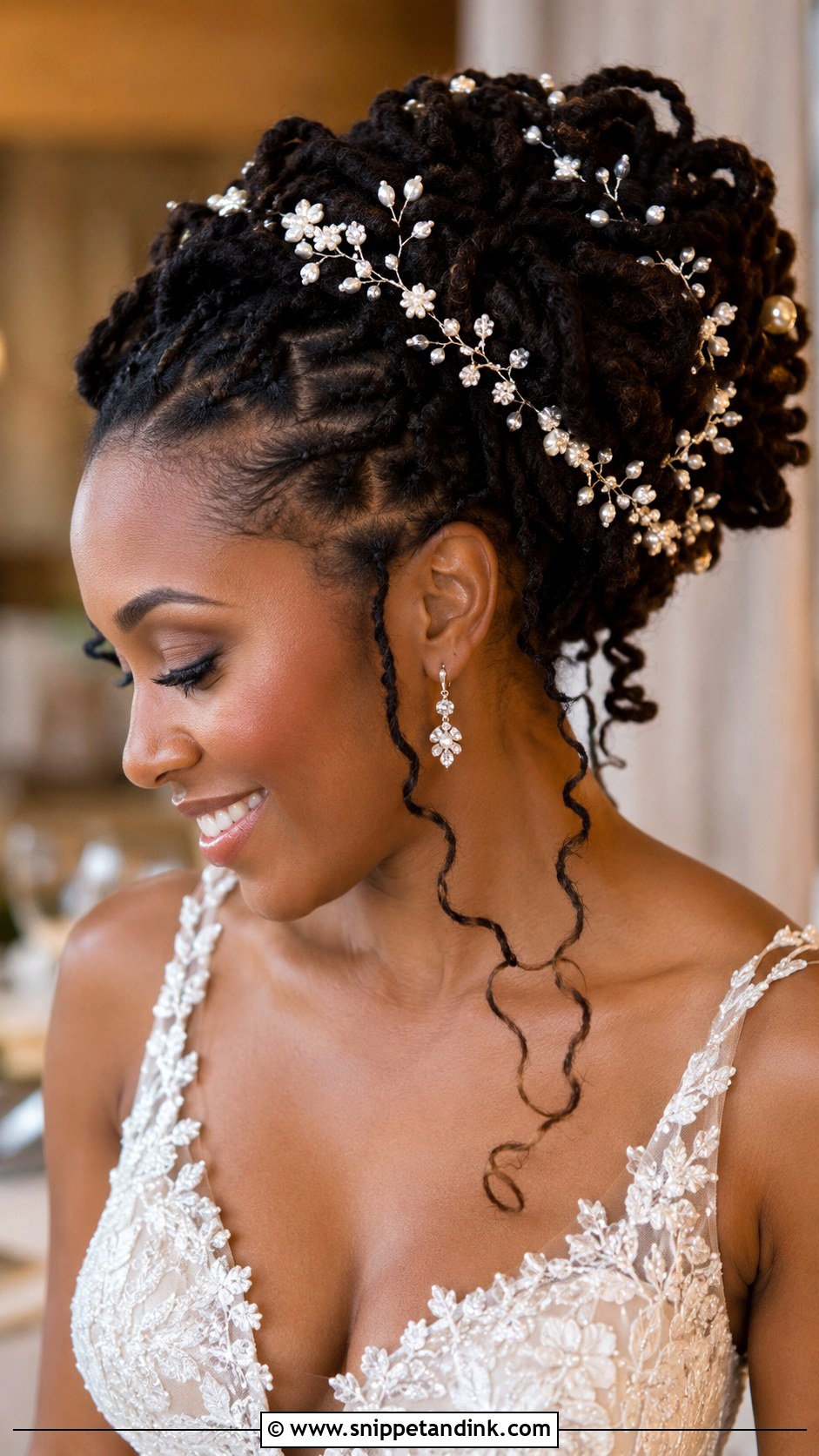 Loc Updo With Hair Vine - Snippet and Ink - 30 Dreadlock Wedding Hairstyles