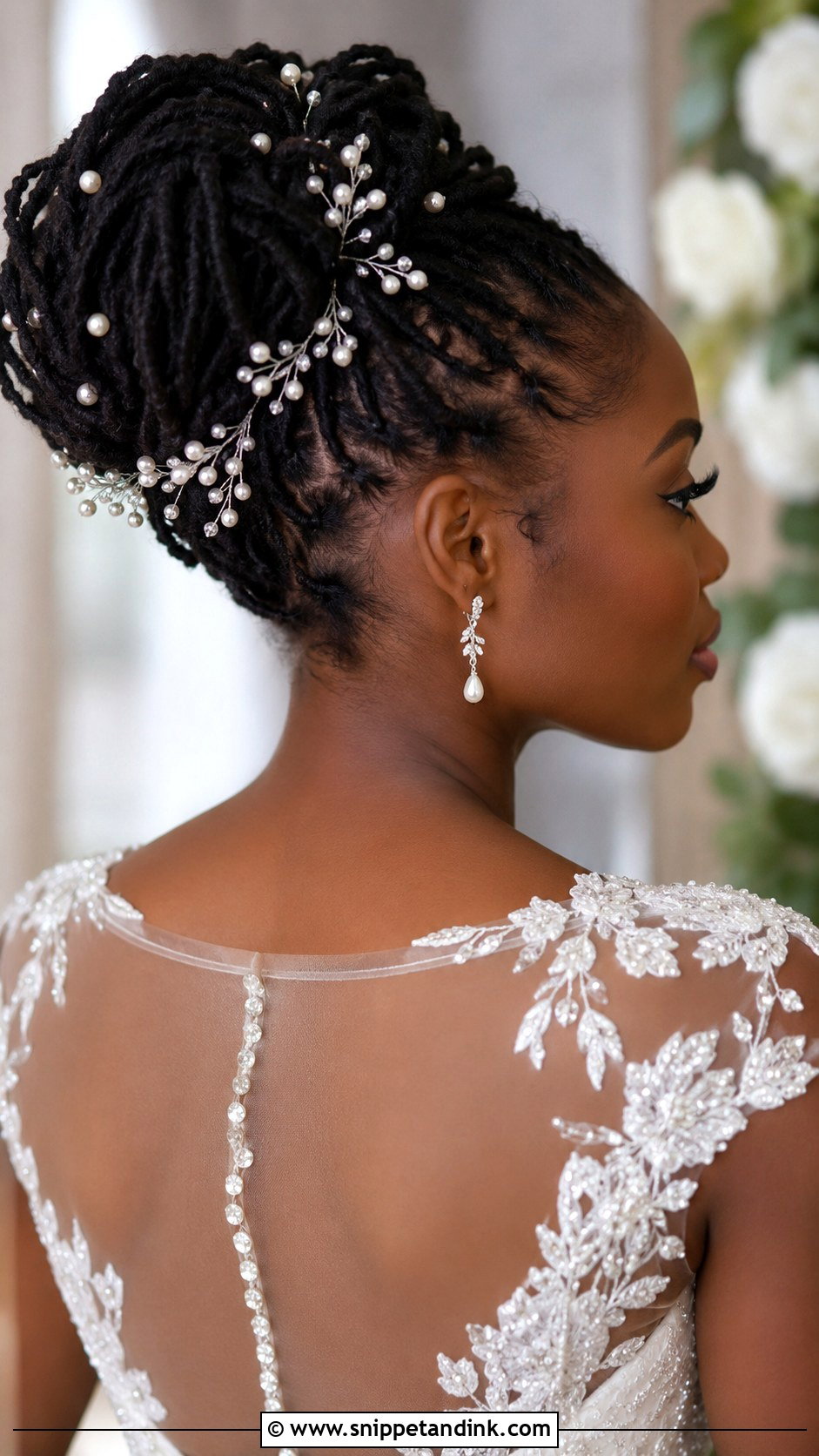 Loc Updo With Pearl Accessories - Snippet and Ink - 30 Dreadlock Wedding Hairstyles