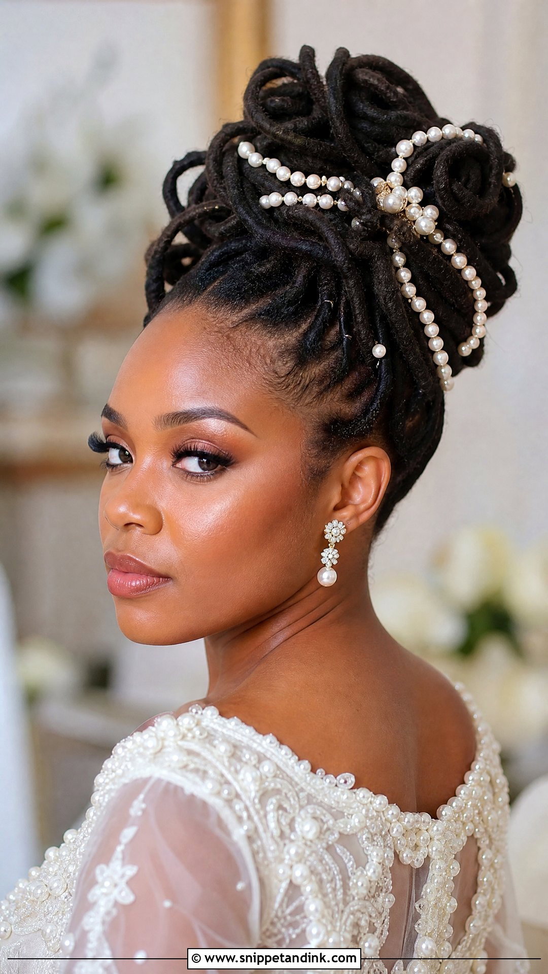 Loc Updo With Pearls - Snippet and Ink - 25 Bridal Dreadlock Hairstyles