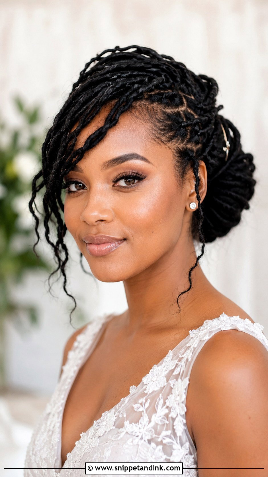 Loc Updo With Side Bangs - Snippet and Ink - 25 Locs Wedding Hairstyles Brides