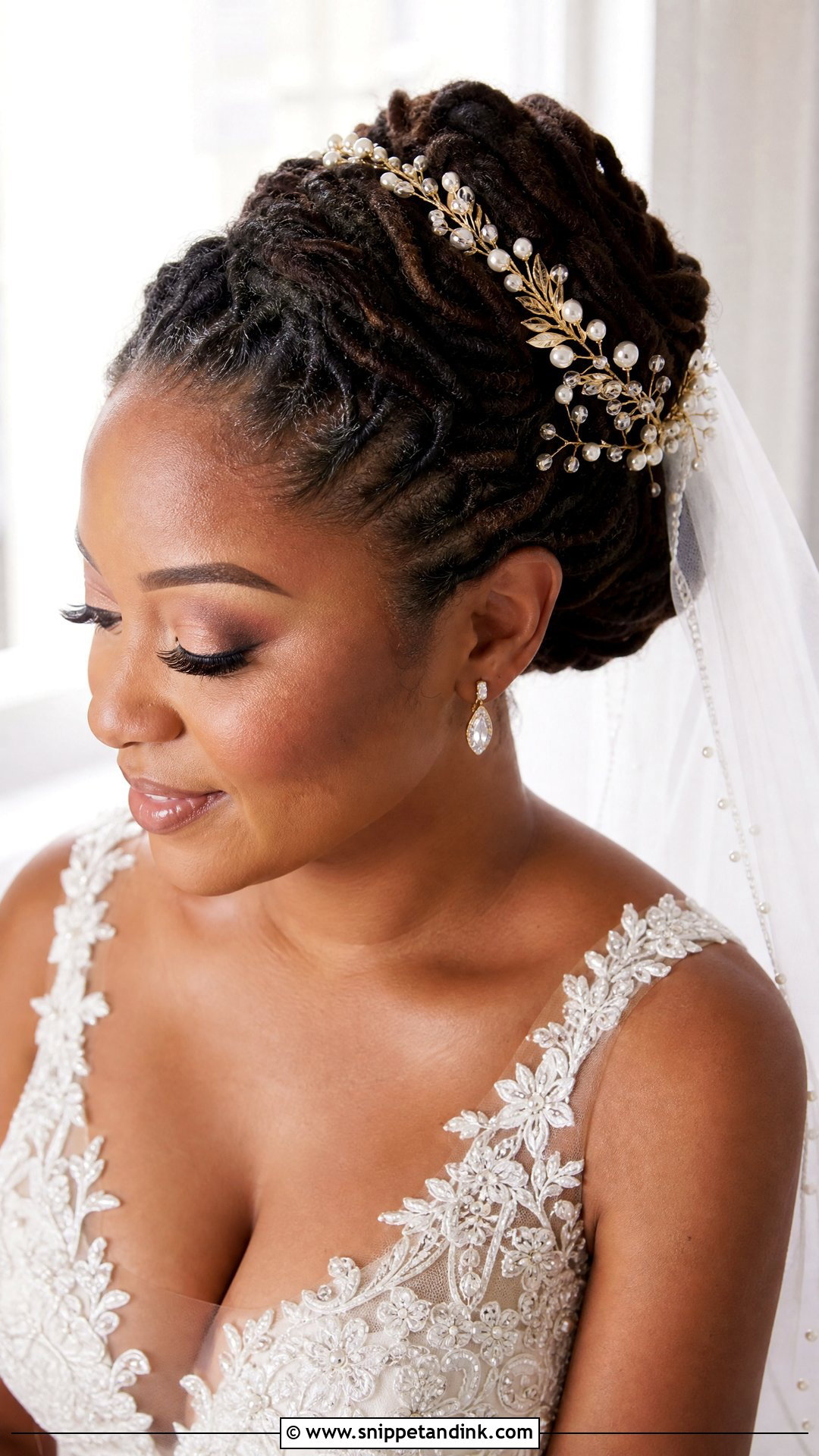 Loc Updo with Hair Vine - Snippet and Ink - 20 Loc Wedding Hairstyles