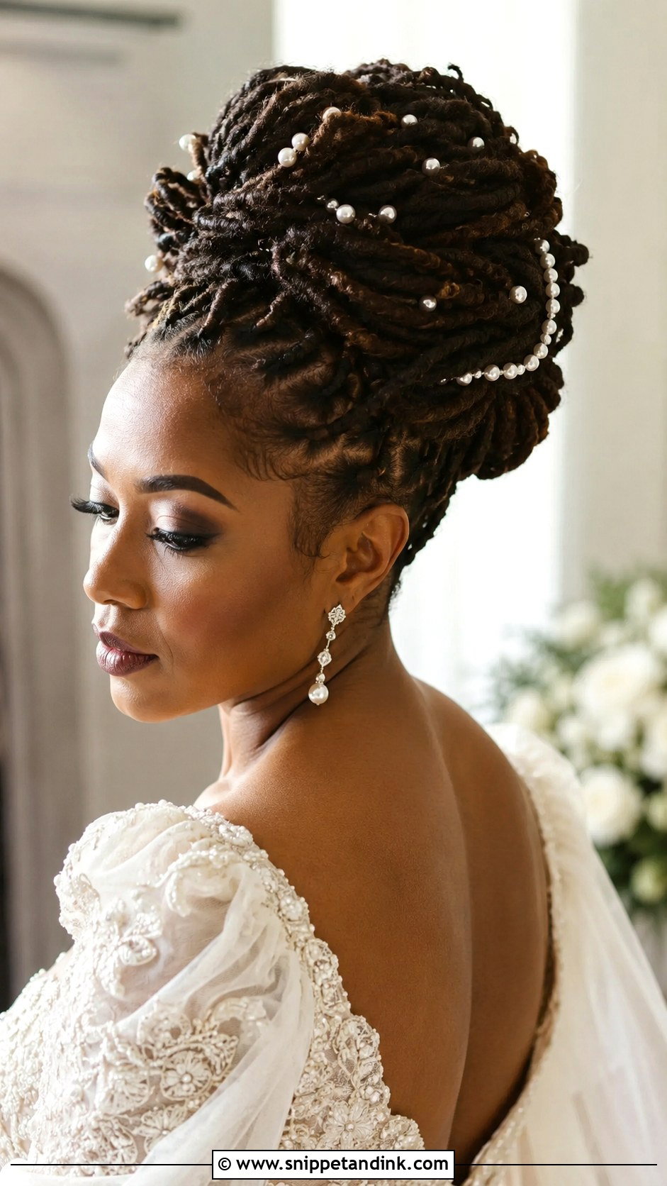 Loc Updo with Pearl Accents - Snippet and Ink - 20 Dreadlocks Wedding Hairstyles Brides