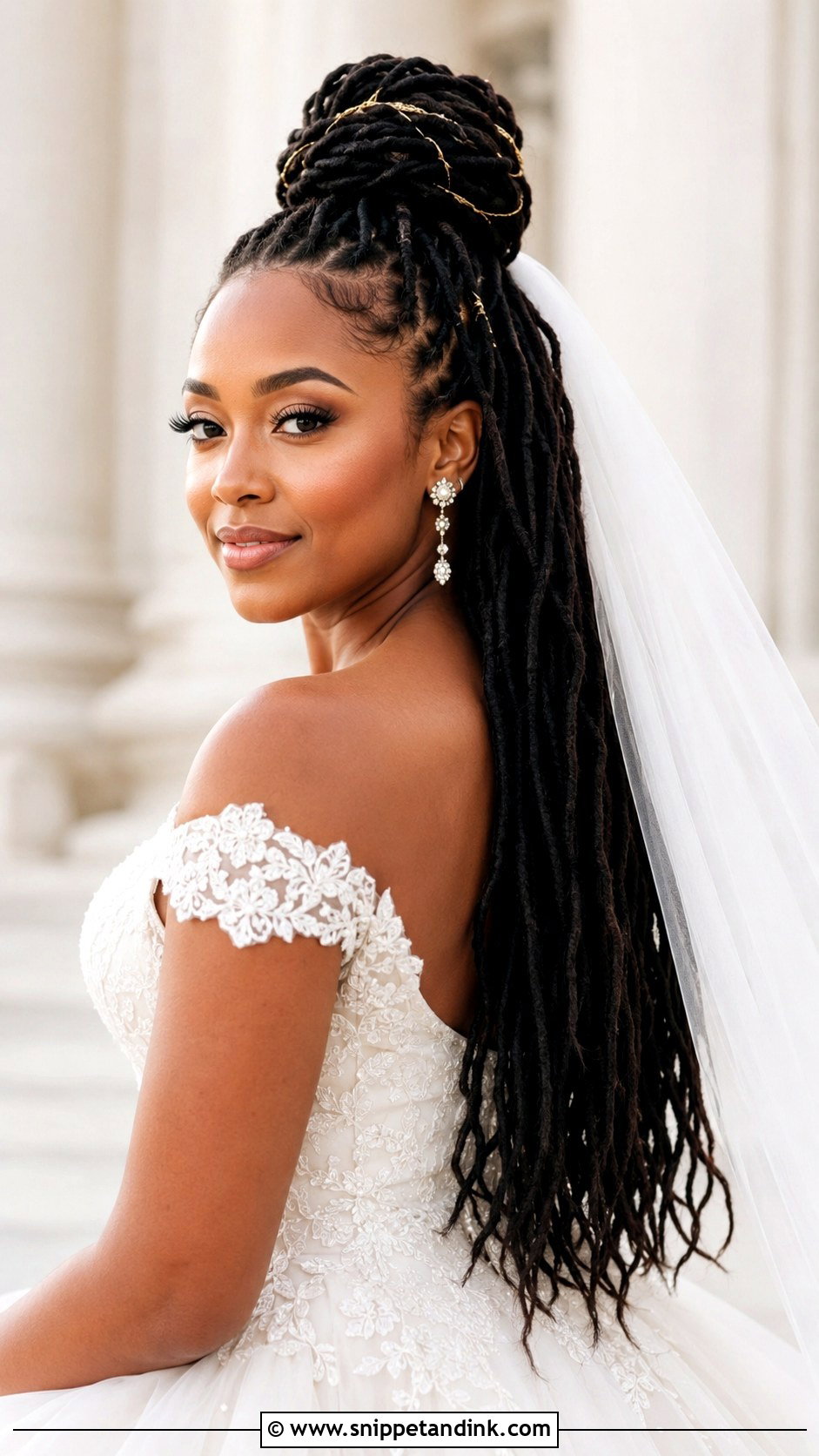 Locs Half Up Style - Snippet and Ink - 25 Natural Hair Bridal Hairstyles