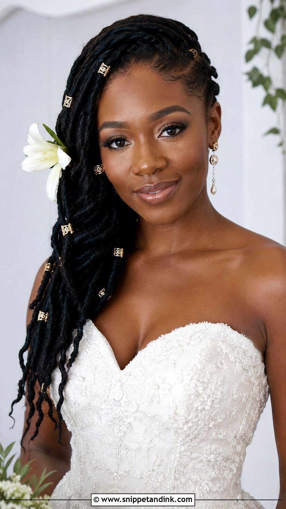 Locs Swept To The Side - Snippet and Ink - 20 Bridal Natural Hairstyles