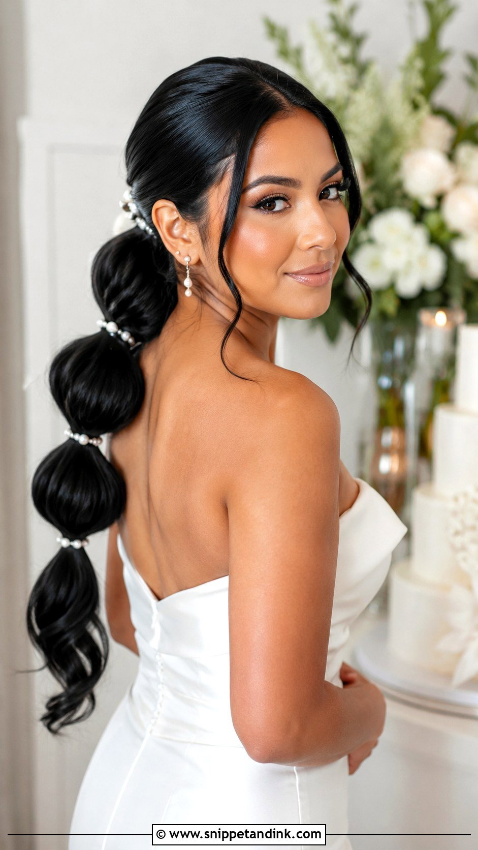 Long Black Hair Bubble Ponytail Wedding Hairstyle - Snippet and Ink - 15 Wedding Hairstyles for Long Black Hair