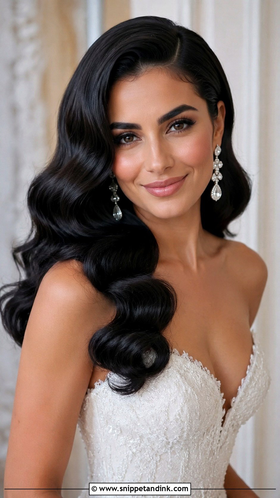 Long Black Hair Hollywood Waves Wedding Hairstyle - Snippet and Ink - 15 Wedding Hairstyles for Long Black Hair