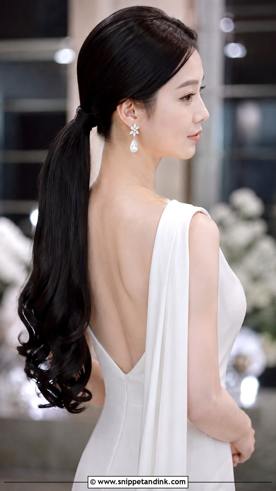 Long Black Hair Sleek Ponytail Wedding Hairstyle - Snippet and Ink - 15 Wedding Hairstyles for Long Black Hair