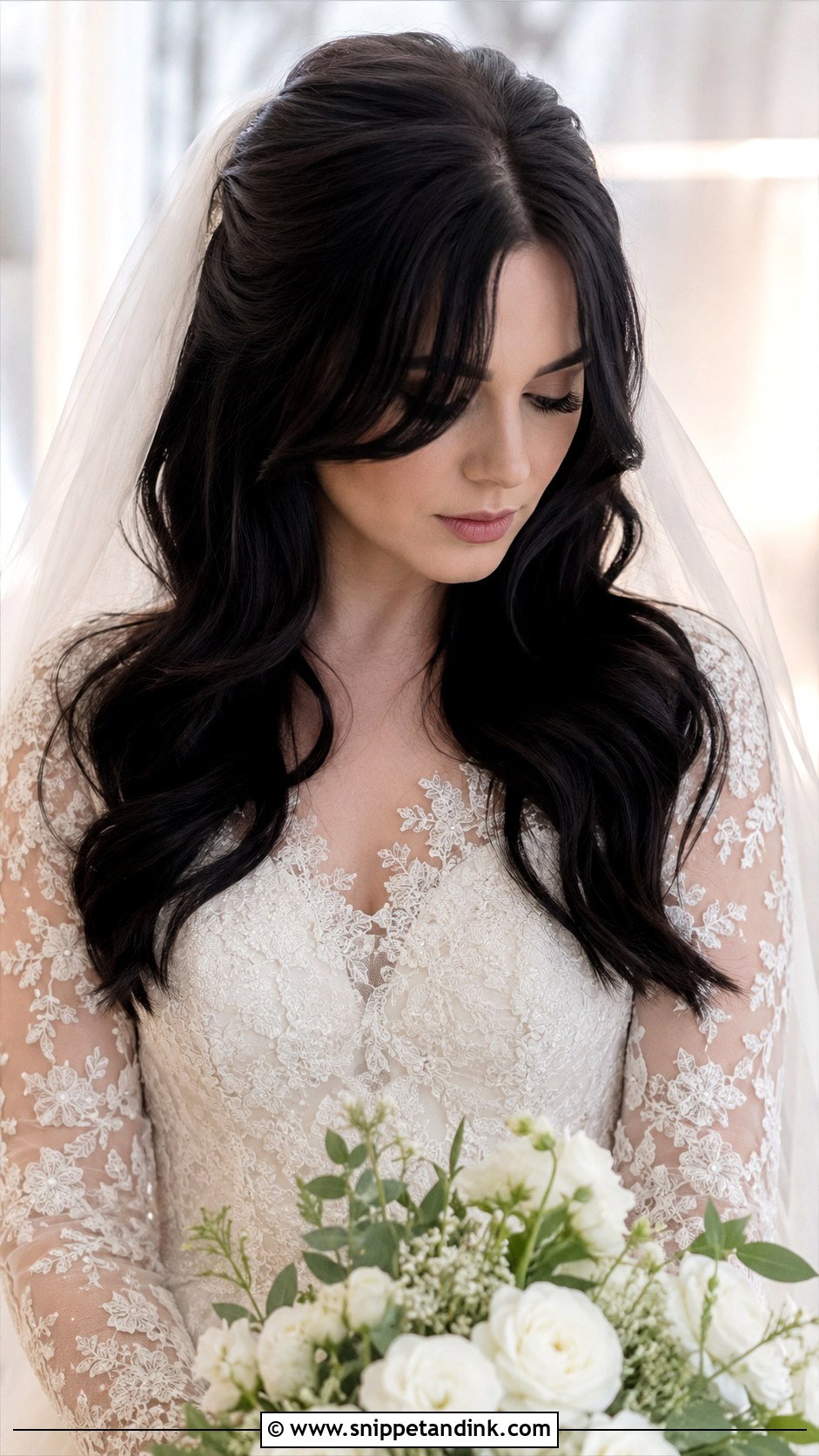 Long Black Wedding Hair With Curtain Bangs - Snippet and Ink - 15 Long Black Wedding Hair Ideas