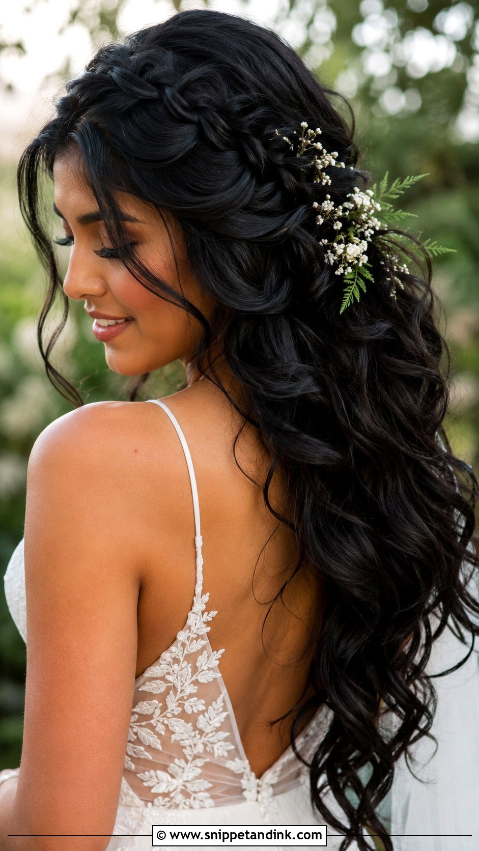 Long Black Wedding Hair With Floral Accessories - Snippet and Ink - 15 Long Black Wedding Hair Ideas