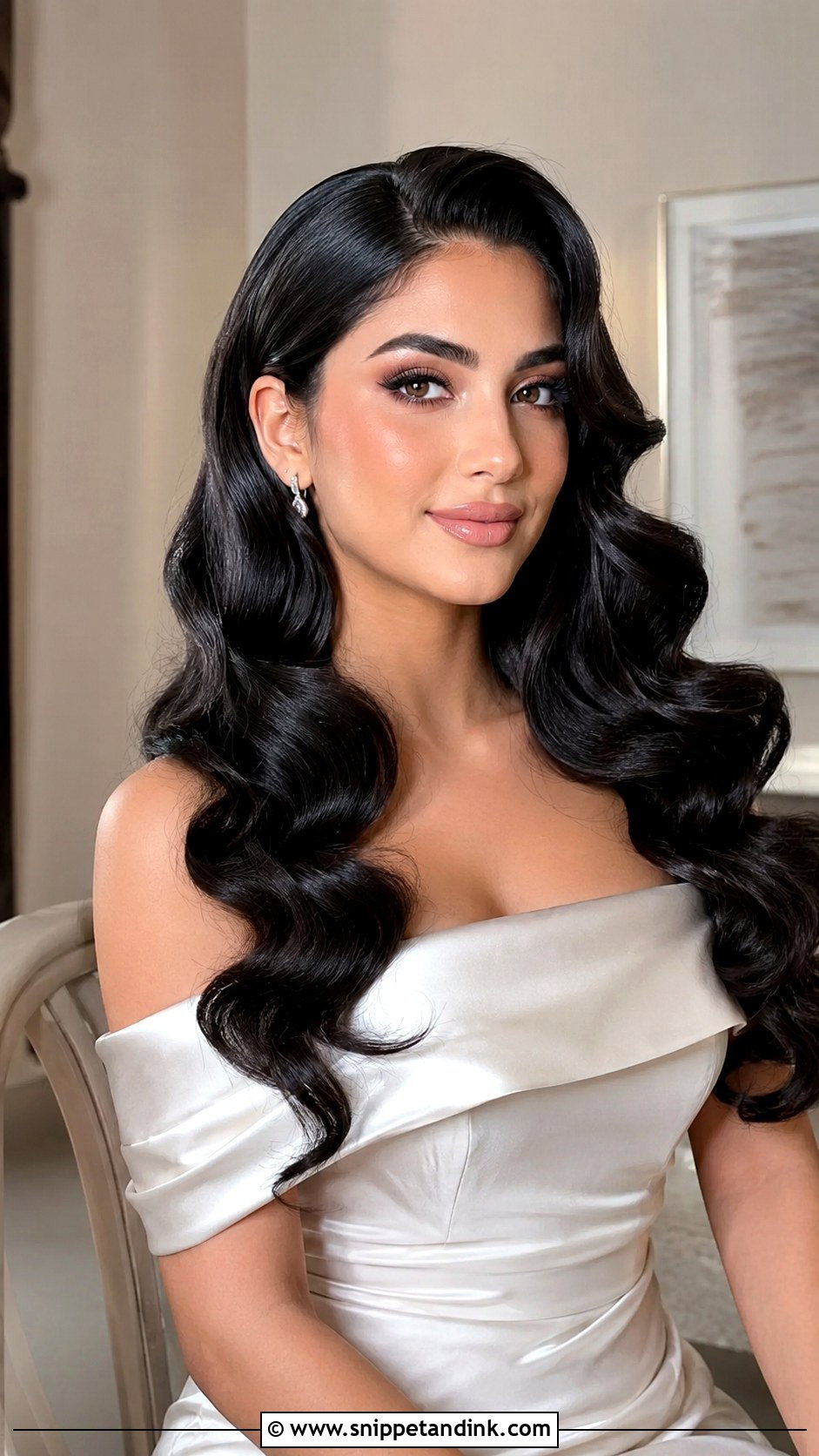 Long Black Wedding Hair With Hollywood Waves - Snippet and Ink - 15 Long Black Wedding Hair Ideas