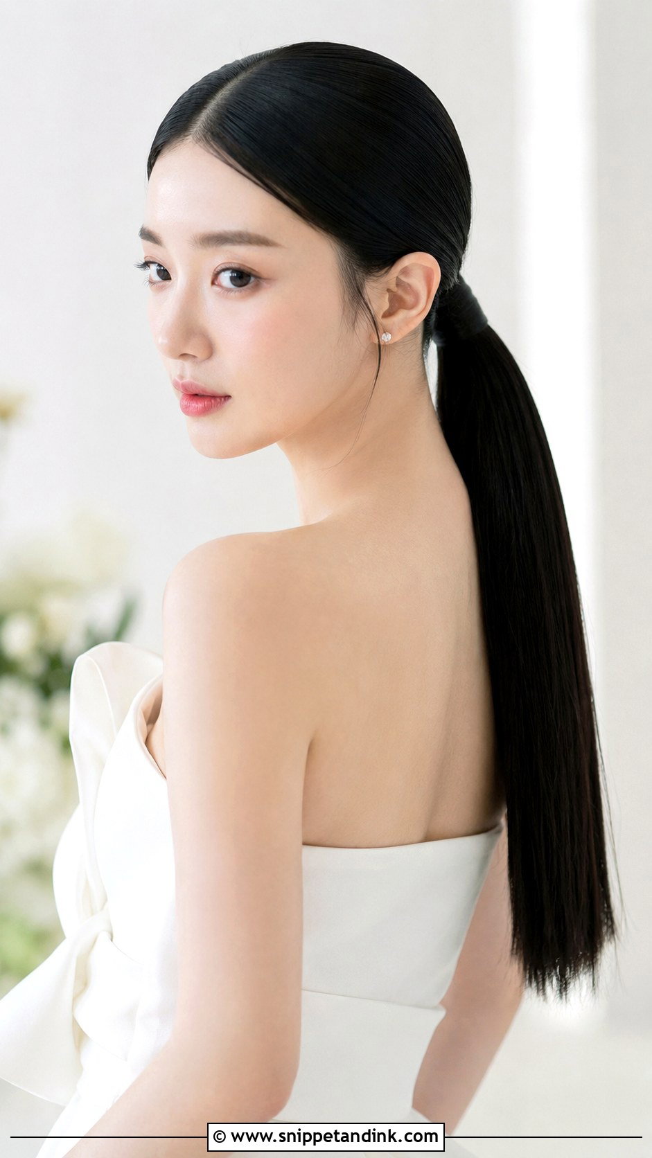 Long Black Wedding Hair With Sleek Ponytail - Snippet and Ink - 15 Long Black Wedding Hair Ideas