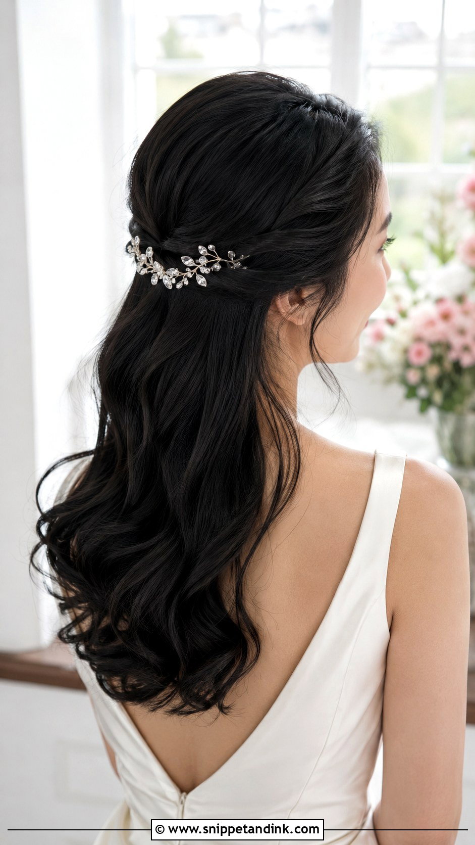 Long Black Wedding Hair With Twisted Half Updo - Snippet and Ink - 15 Long Black Wedding Hair Ideas