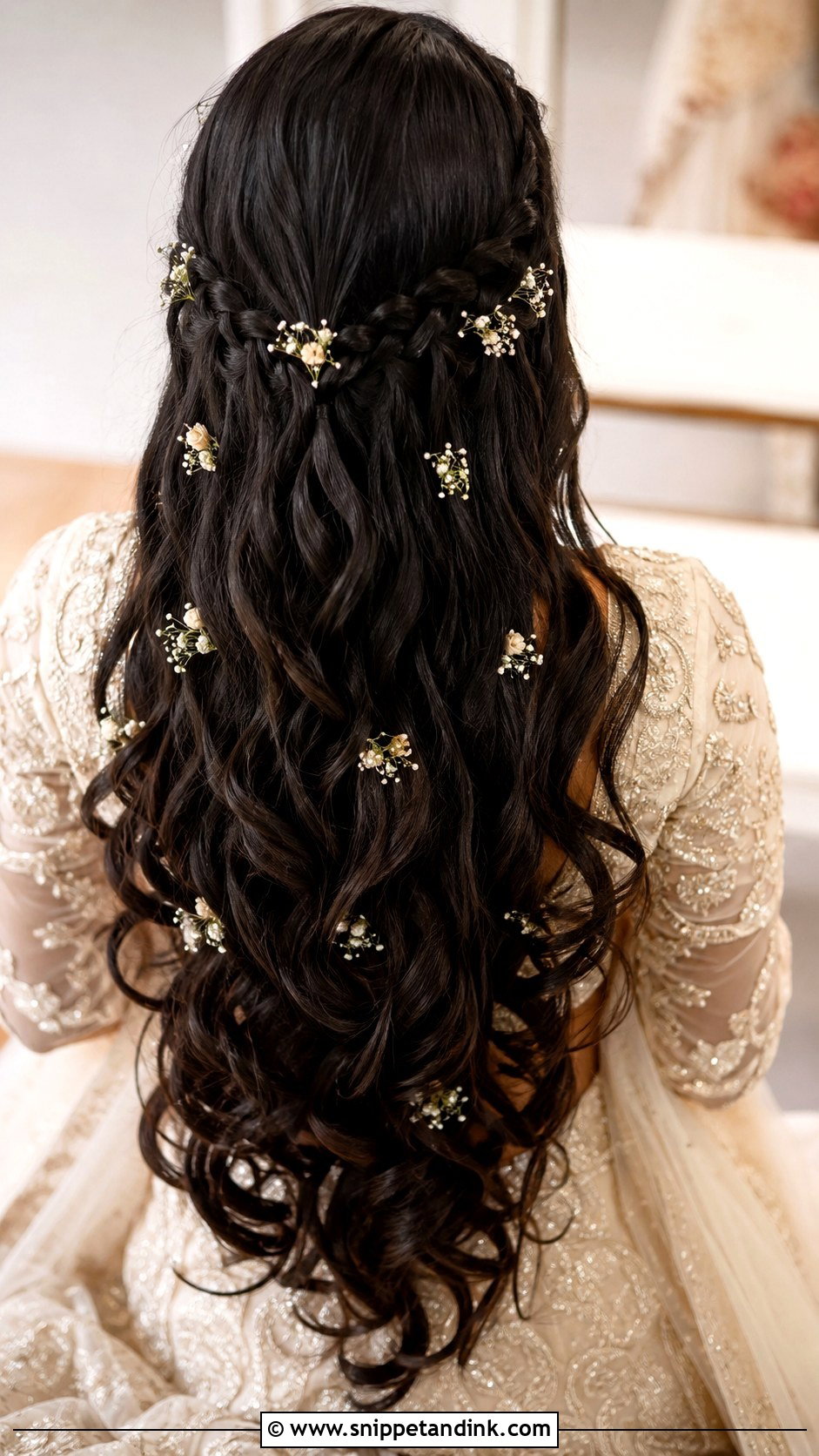 Long Black Wedding Hair With Waterfall Braid - Snippet and Ink - 15 Long Black Wedding Hair Ideas