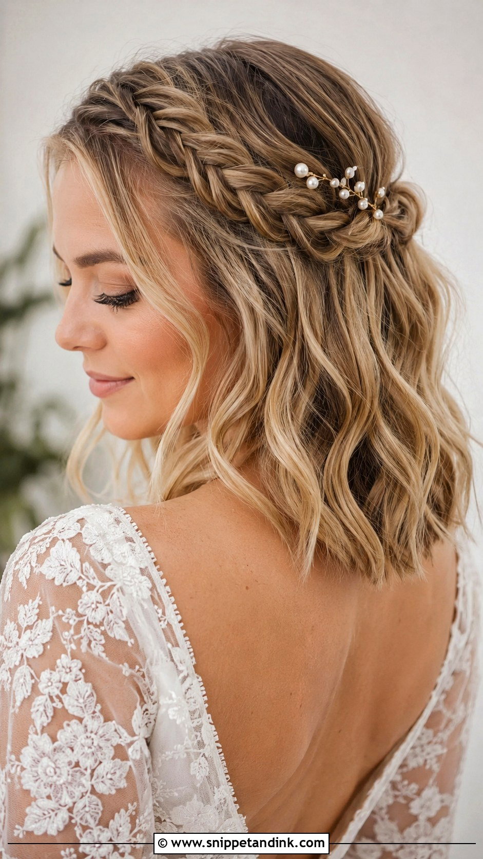 Long Bob Bridal Hair With Braided Crown - Snippet and Ink - 15 Long Bob Bridal Hair Ideas