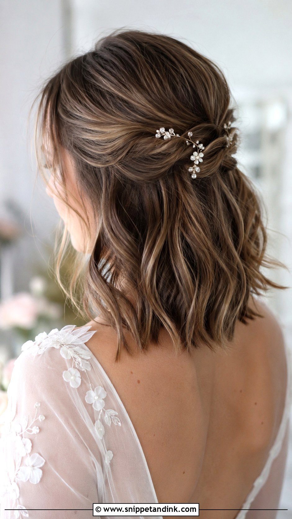 Long Bob Bridal Hair With Half Up Twist - Snippet and Ink - 15 Long Bob Bridal Hair Ideas