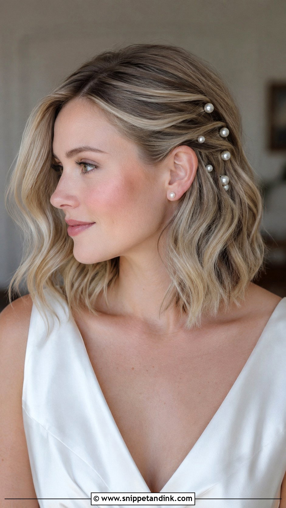 Long Bob Bridal Hair With Pearl Pins - Snippet and Ink - 15 Long Bob Bridal Hair Ideas