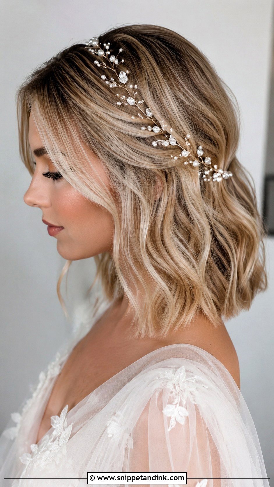 Long Bob Wedding Hairstyle With Hair Vine - Snippet and Ink - 15 Long Bob Hairstyles for Wedding