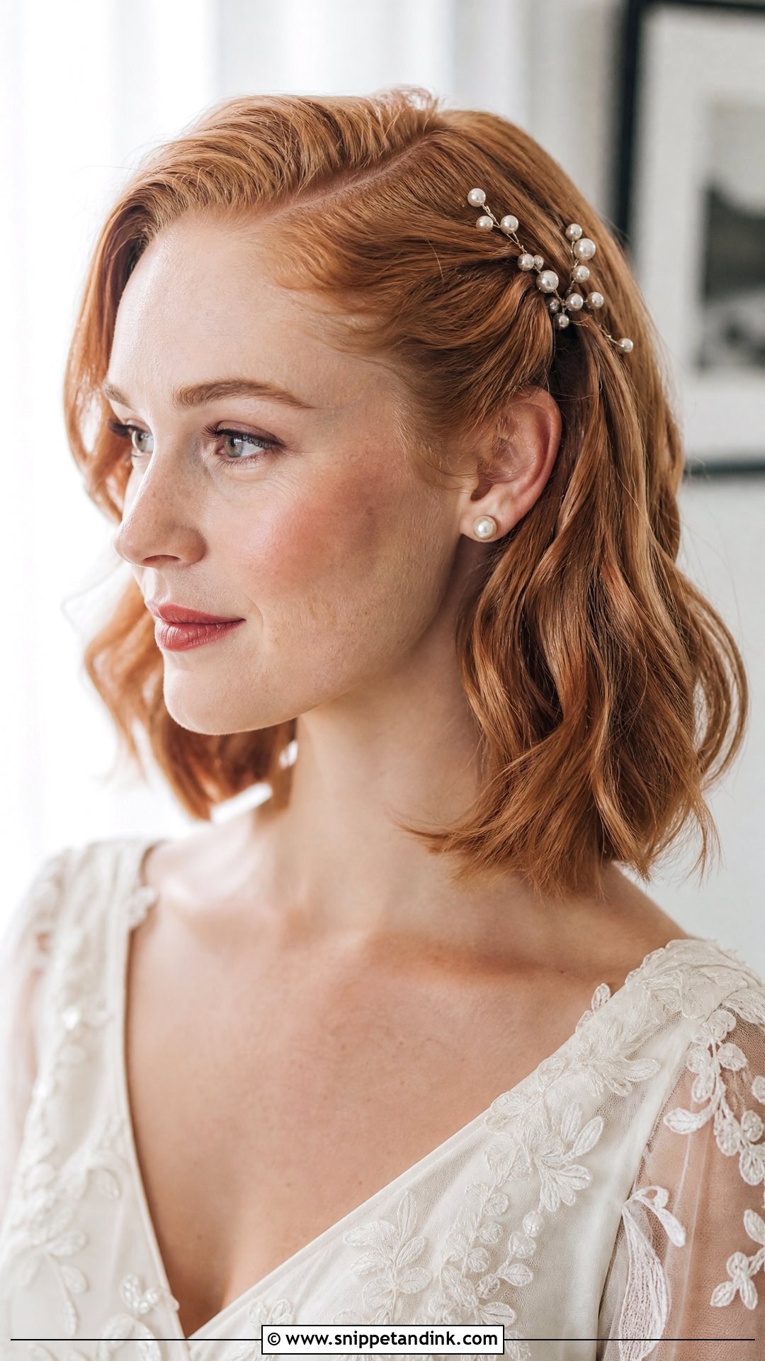 Long Bob With Pearl Pins Wedding Hair - Snippet and Ink - 20 Long Bob Wedding Hair Ideas