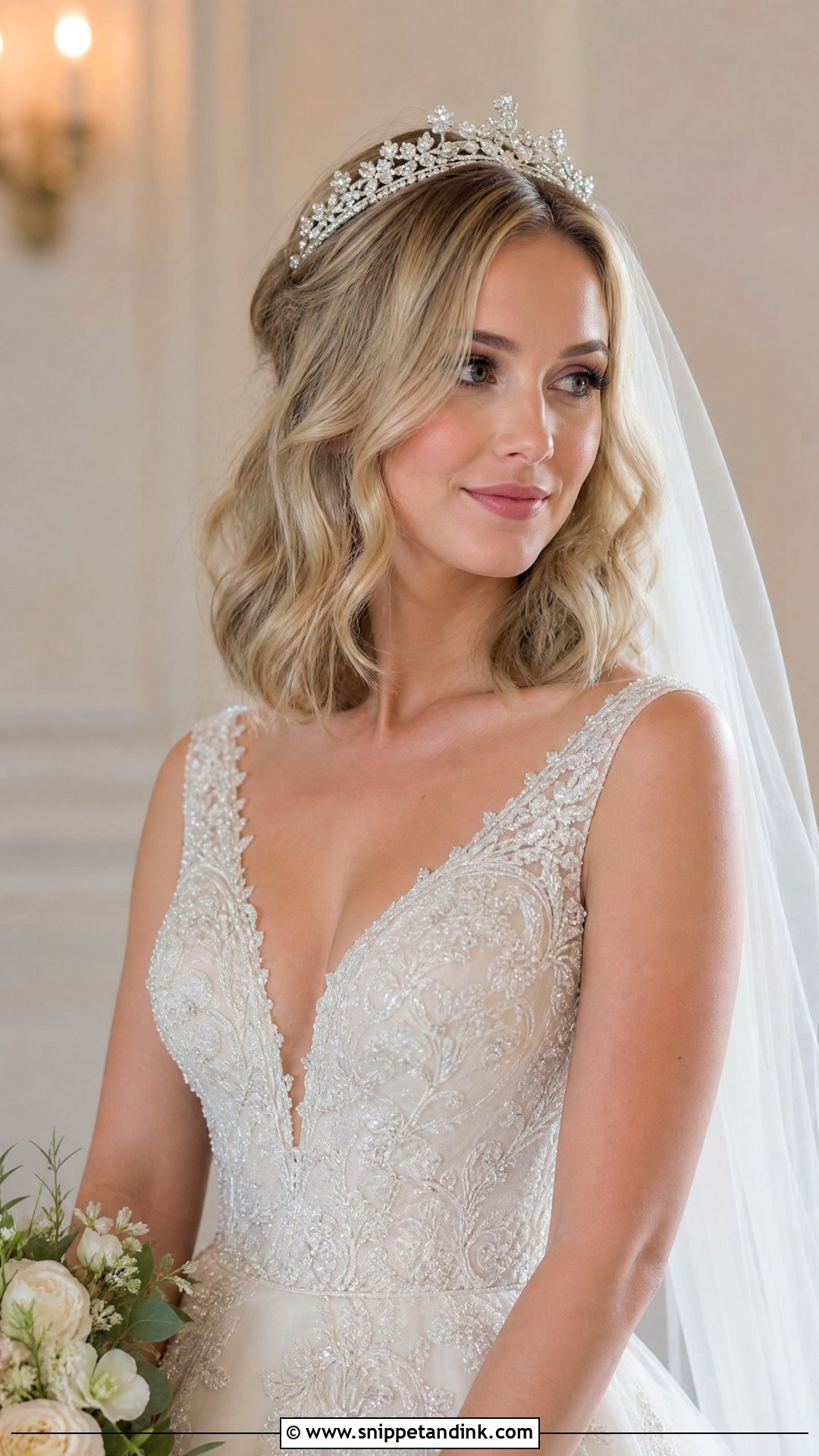 Long Bob With Tiara Wedding Hair - Snippet and Ink - 20 Long Bob Wedding Hair Ideas