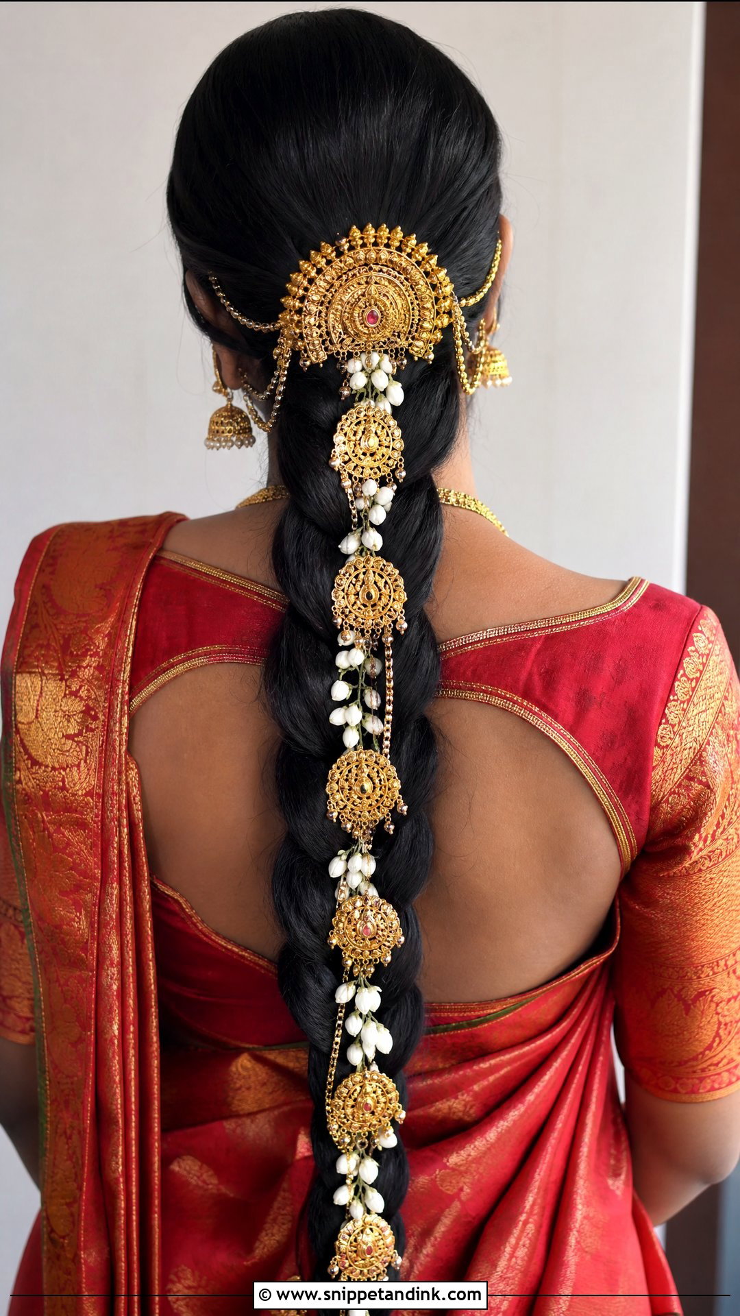 Long Braid With Gold Hair Jewelry - Snippet and Ink - 20 Hindu Wedding Hairstyles