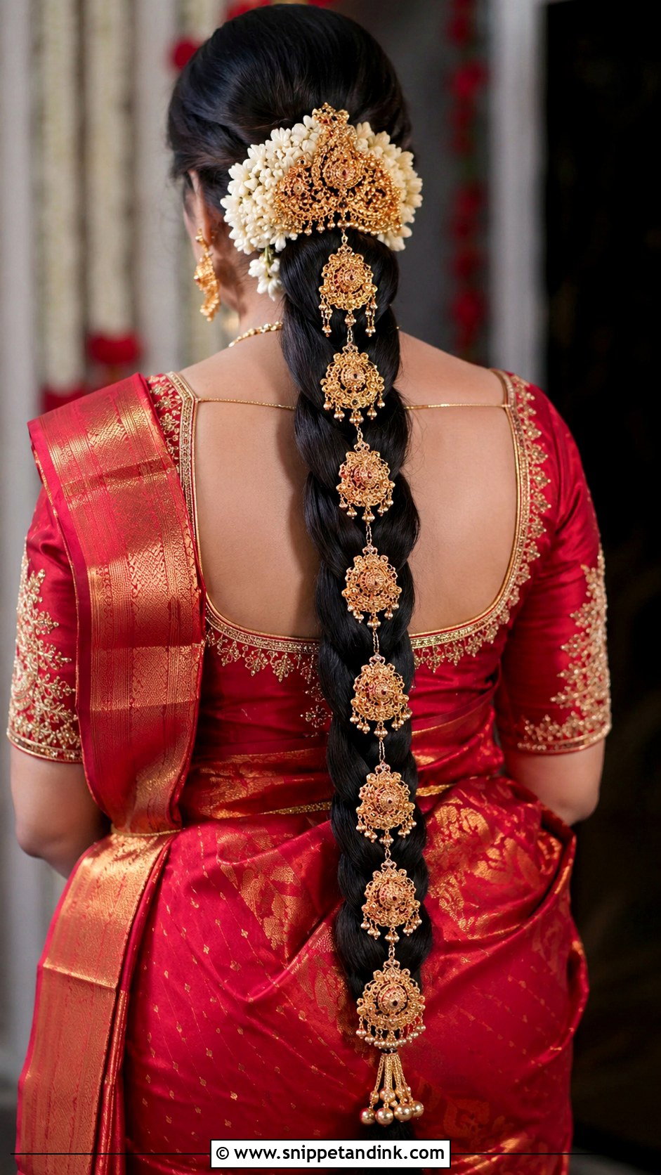 Long Braid With Gold Jada Billalu - Snippet and Ink - 25 Telugu Bride Hairstyles