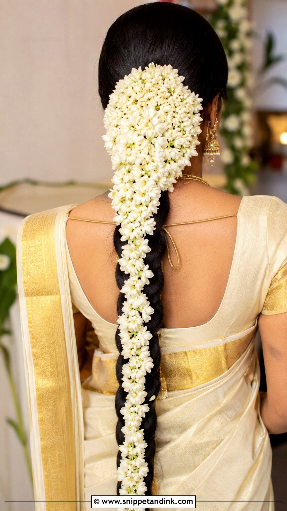 Long Braid With Jasmine Flowers - Snippet and Ink - 25 Kerala Wedding Hairstyle Ideas