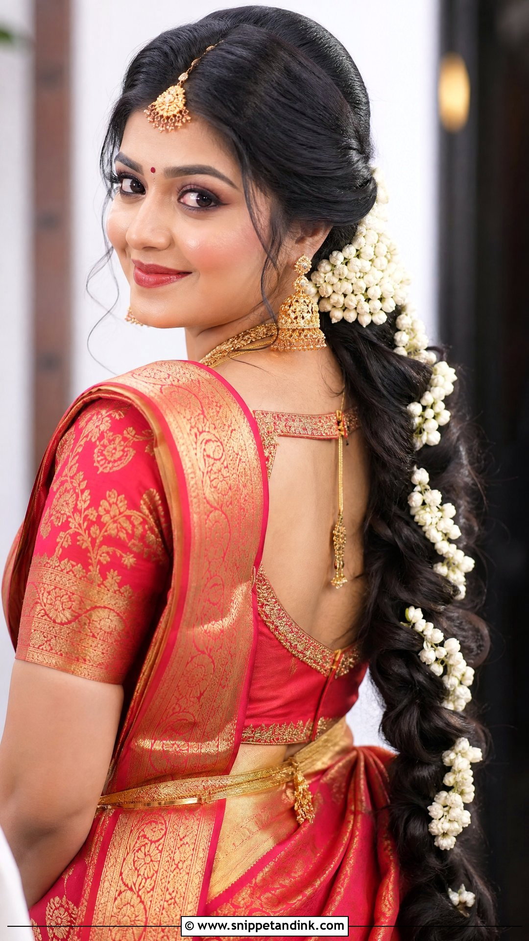 Long Braid Wrapped In Flowers - Snippet and Ink - 20 Bengali Bridal Hairstyle Ideas