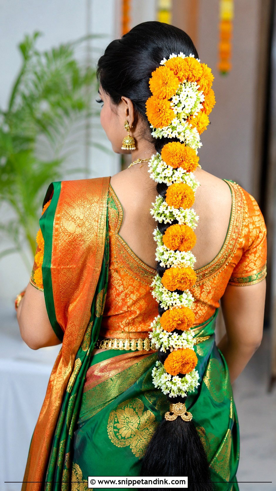 Long Braid with Marigold - Snippet and Ink - 25 South Indian Bride Muhurtham Hairstyle Ideas