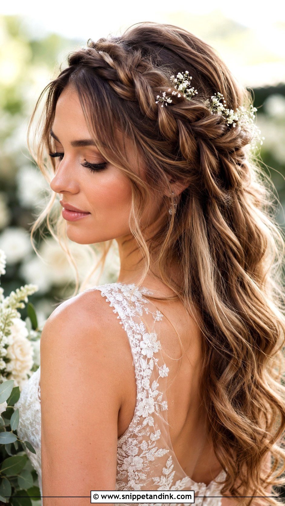 Long Bridal Braided Crown - Snippet and Ink - 15 Long Bridal Wedding Hairstyles